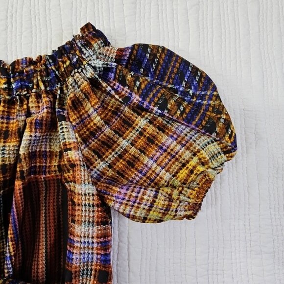 Cato Cold Shoulder Boho Blouse XL Jewel Tones Puff Sleeves Belted EUC Fairycore - Picture 7 of 15